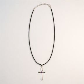 Indický náhrdelník s duchovním motivem - stříbrem pokovený (šňůra 45 cm) - Ankh, symbol věčného života
