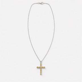 Pendente Devocional Indiano - Prateado (Corrente de 45cm) - Crucifixo de Citrino