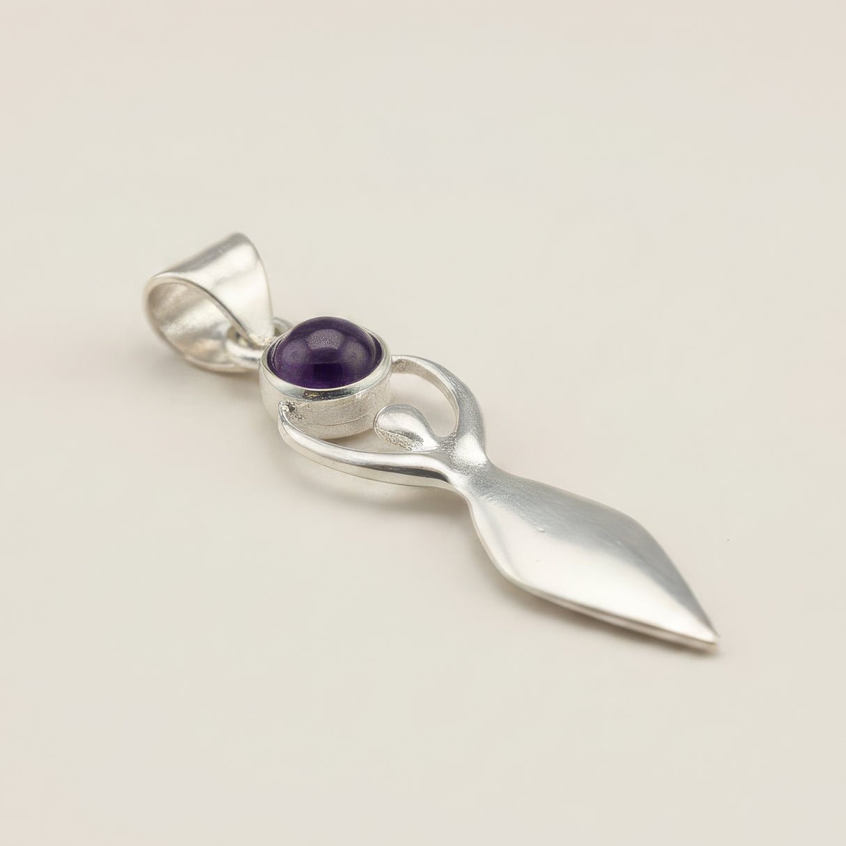 Indian Devotional Pendant - Silver Plated (45cm Cord)- Goddess Amethyst