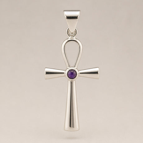 Intialainen hartausriipus - hopeoitu (45 cm nauha) - Ankh, ikuinen elämän symboli
