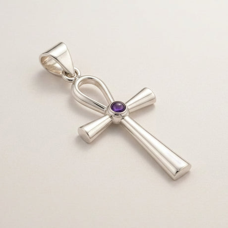 Intialainen hartausriipus - hopeoitu (45 cm nauha) - Ankh, ikuinen elämän symboli