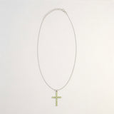 Pendentif Dévotion Indien - Plaqué Argent (Chaîne 45 cm) - Crucifix en Péridot