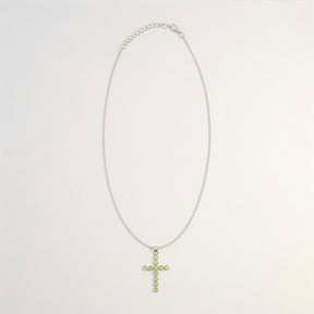 Pendentif Dévotion Indien - Plaqué Argent (Chaîne 45 cm) - Crucifix en Péridot