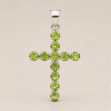 Pendentif Dévotion Indien - Plaqué Argent (Chaîne 45 cm) - Crucifix en Péridot