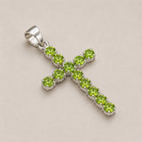 Pendentif Dévotion Indien - Plaqué Argent (Chaîne 45 cm) - Crucifix en Péridot