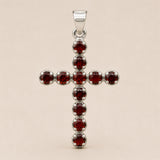 Indian Devotional Pendant - Silver Plated (45cm Chain)- Garnet Crucifix