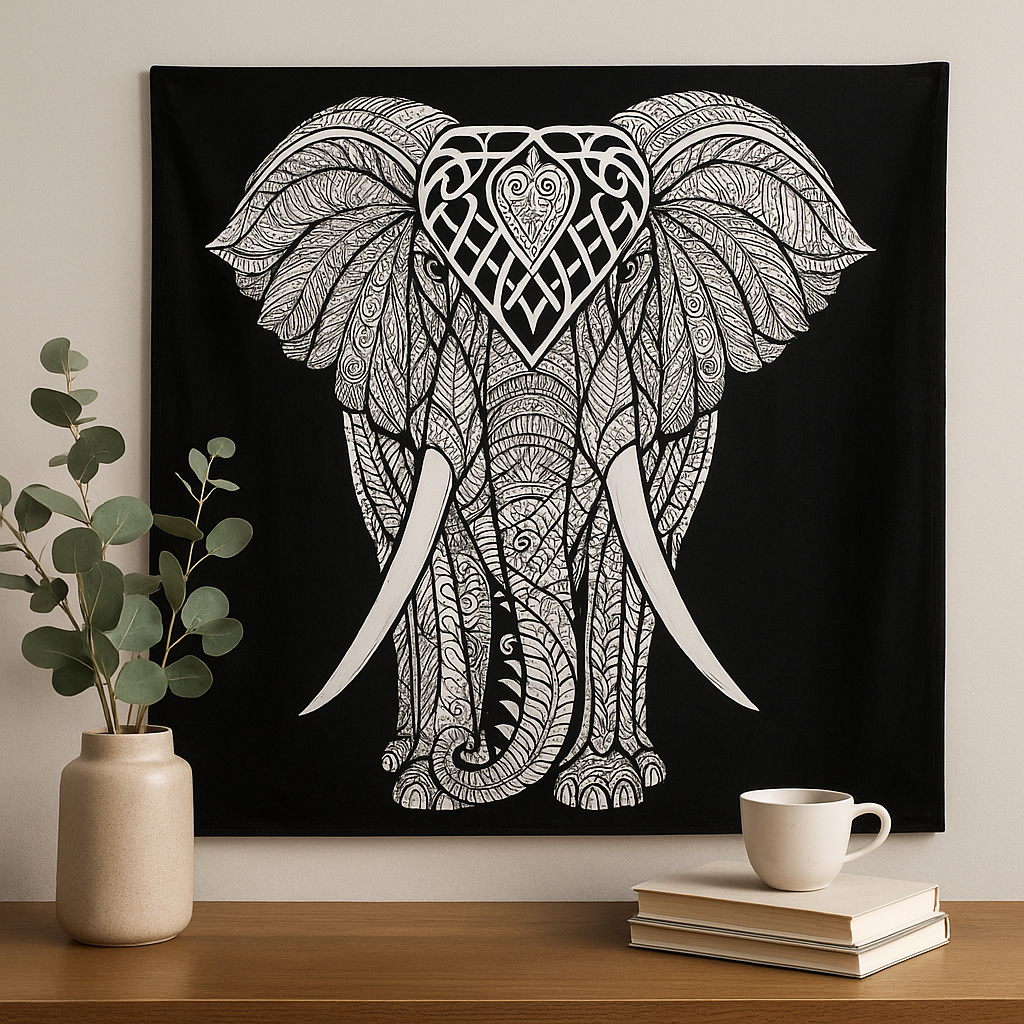 Copriletto Doppio in Cotone Bianco e Nero Tappeto da Parete Elefante