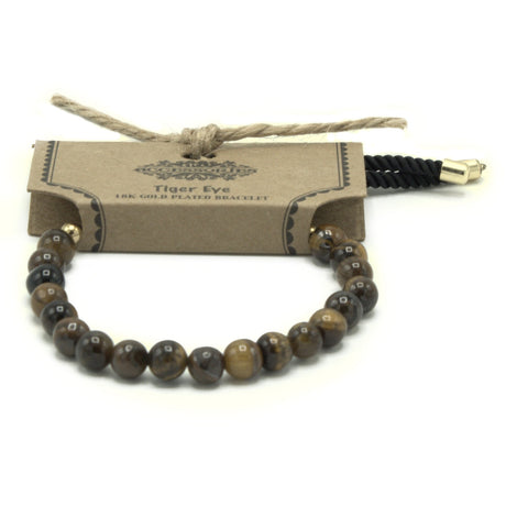 18K Gold Plated Gemstone Black String Bracelet - Tiger Eye - SHAMTAM.COM