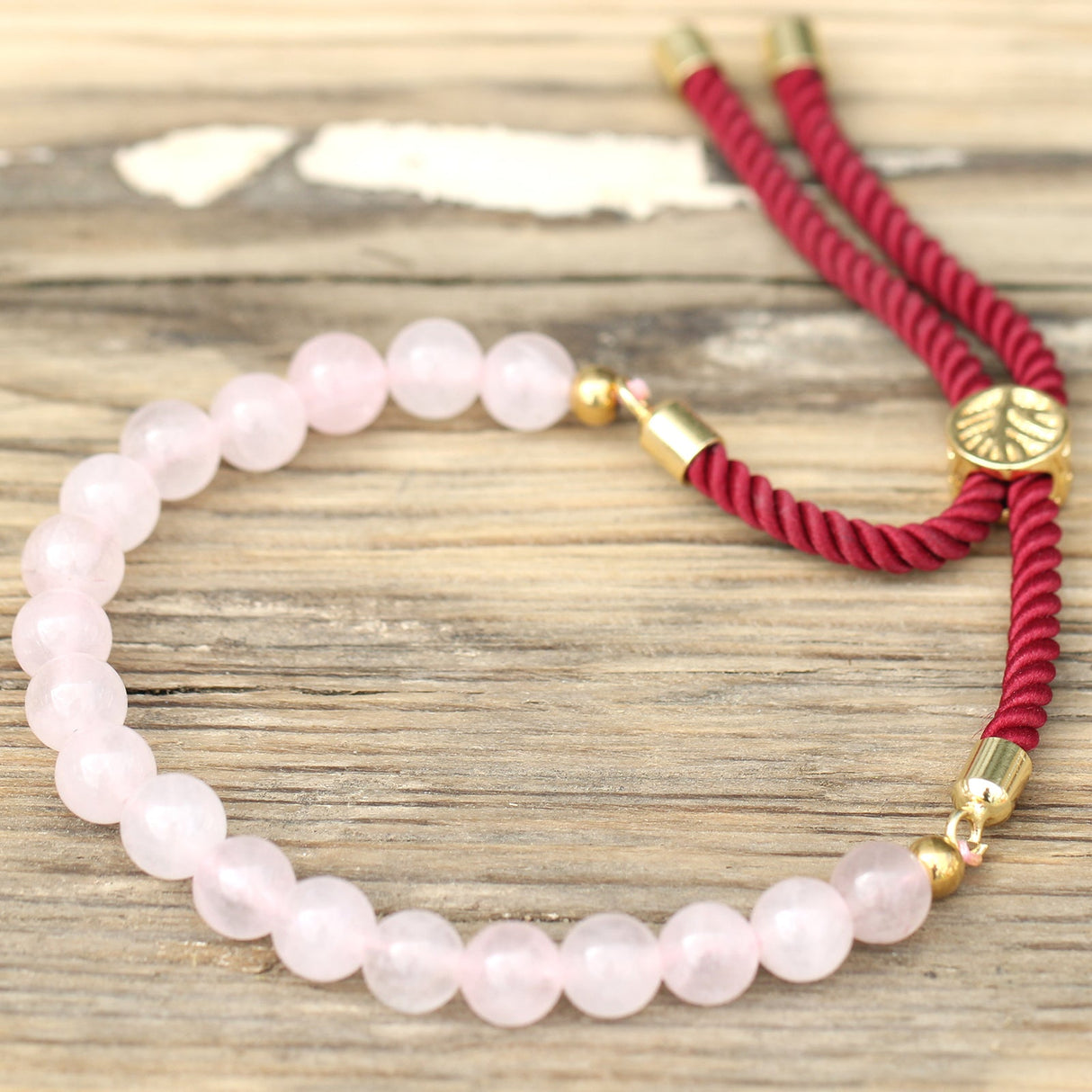 18K Gold Plated Gemstone Bordeaux String Bracelet - Rose Quartz - SHAMTAM.COM