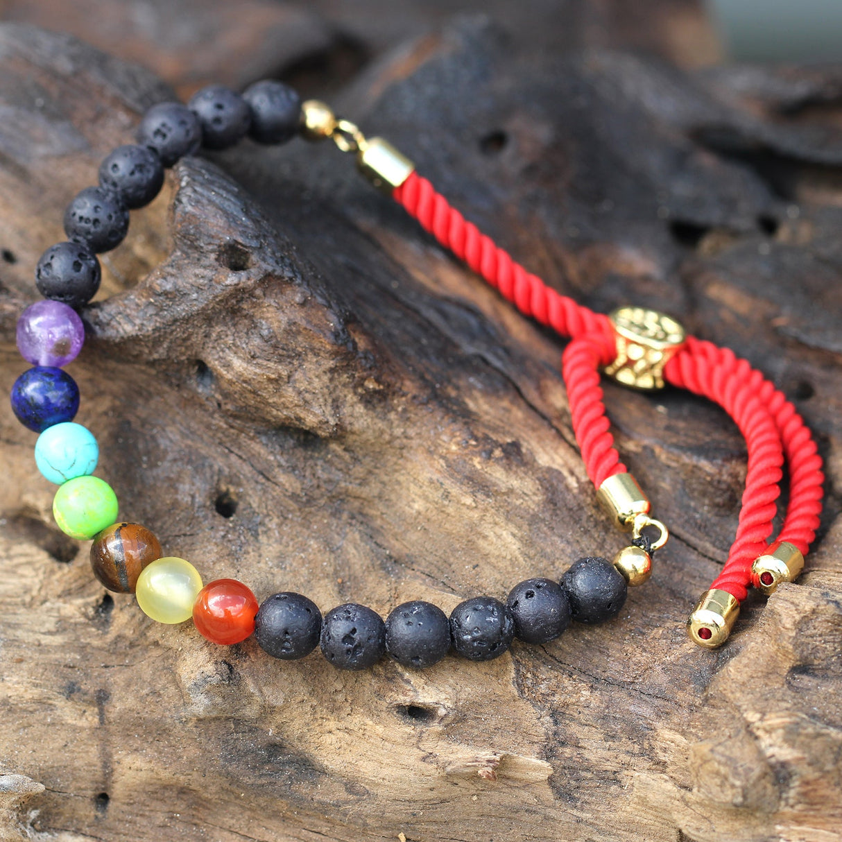 18K Gold Plated Gemstone Royal String Bracelet - Lava Stone Chakra - SHAMTAM.COM