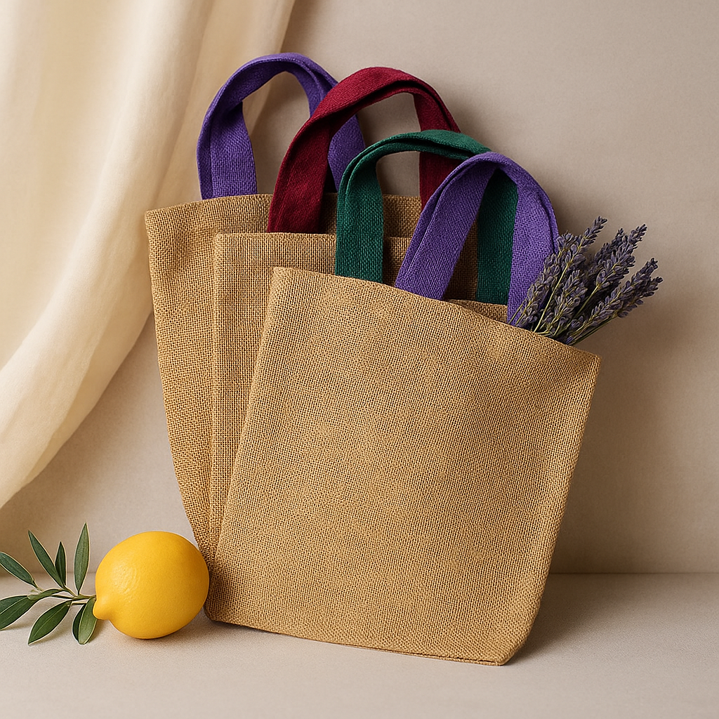 Bolsa de yute con asa azul ecológica