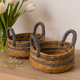 Cesta de rafia de hoja de plátano y Abu-abu, juego de 2