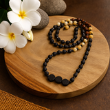 Long Black Lava Stone Necklace Handmade in Bali