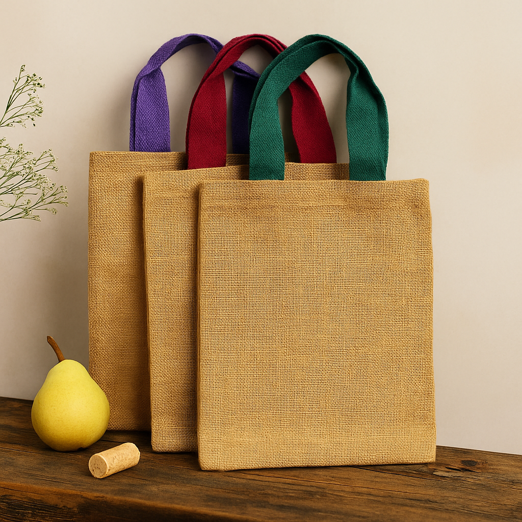 Bolsa de yute con asa verde