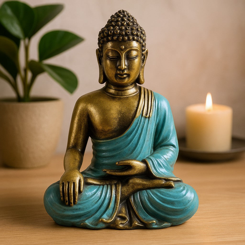 Blaugrüne und goldene Buddha-Statue