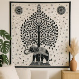 Colcha Doble de Algodón + Tapiz de Pared - Mono - Árbol Elefante