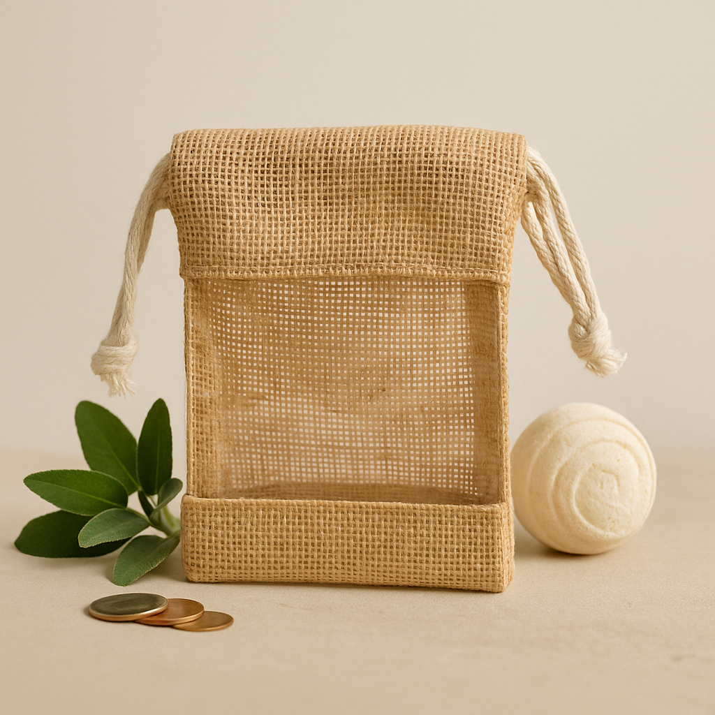 Small Jute Drawstring Bag With Clear Window 16x10cm