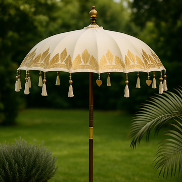 Ombrellone da Giardino 2m Tela con Motivi Foglia Oro Bali
