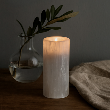 Selenite Candle Holder Cylinder 20 cm