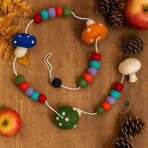 Felt Mushroom Garland With Bell And Colourful Balls