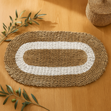 Tapete de erva-marinha oval branco e bege 60x120 cm