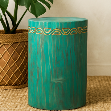 Mesa auxiliar taburete, madera de albasia turquesa