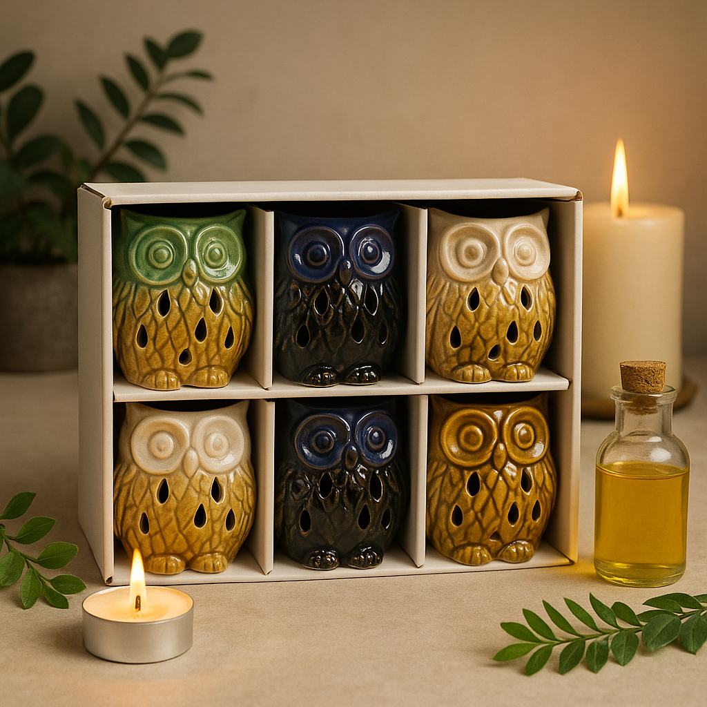 Ceramic Oil Burner, Rustic Terracotta Owl Assorted