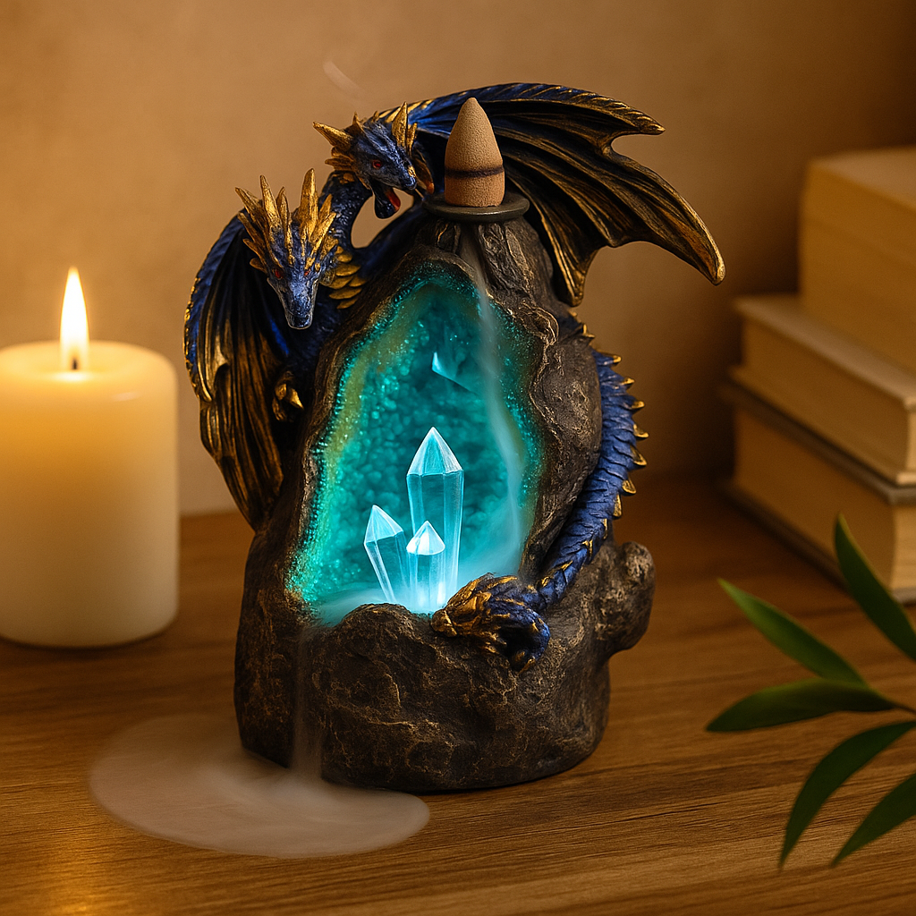 Backflow Incense Waterfall Burner LED Dragon Crystal Cave
