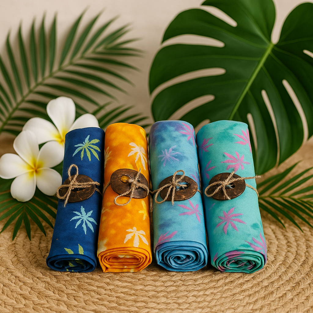 Sarong Bali Tropical Leaves Block Print, 4 Colors