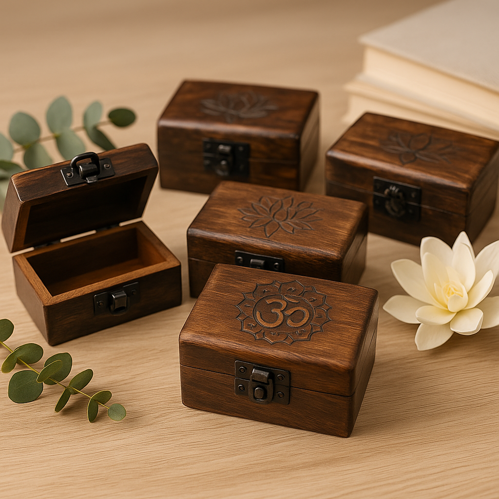 Wooden Pill Box Handcrafted Carved 9x5x4 cm