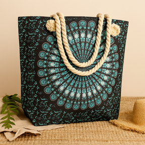Rope Handle Bag Mandela Deep Blue, Tote Bag