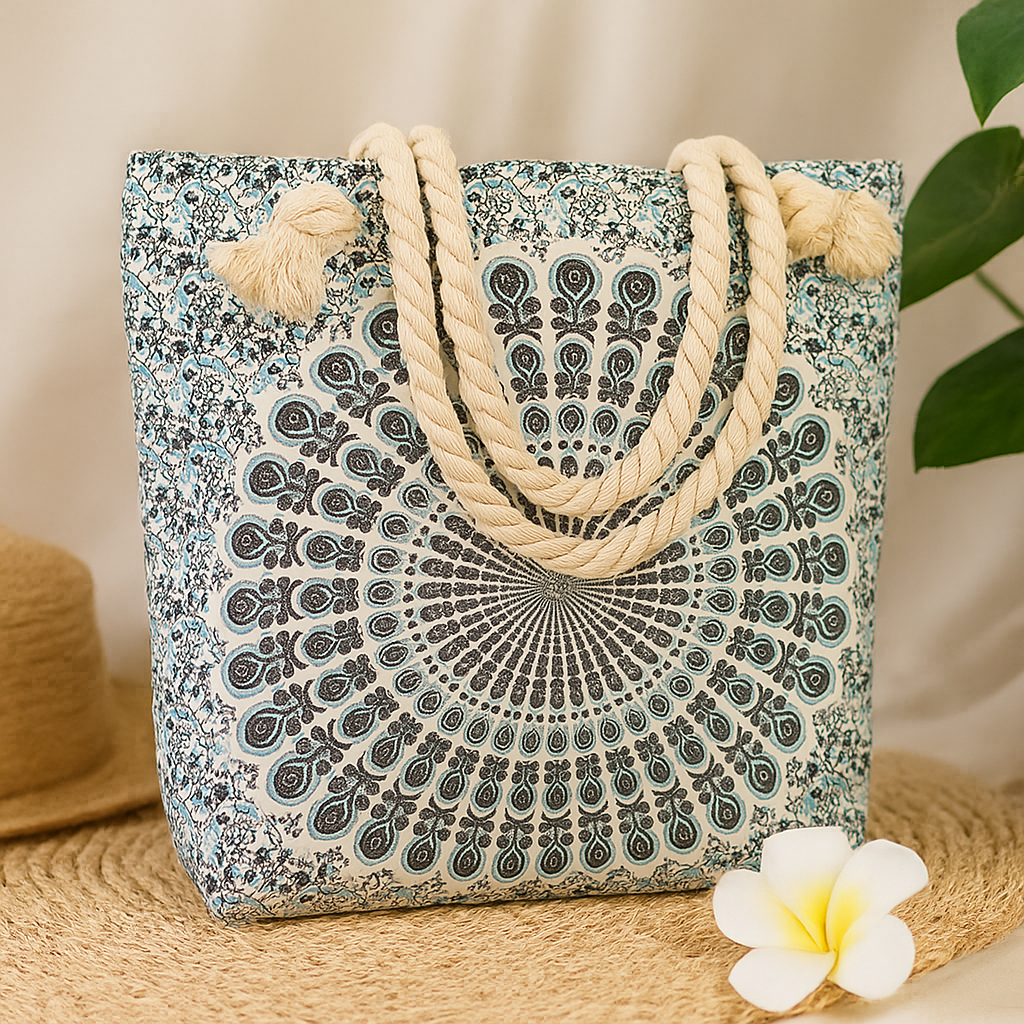 Mandela Tasche mit Seilgriff - Himmelblau