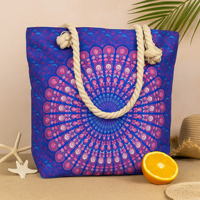 Rope Handle Bag, Purple Blue Mandela