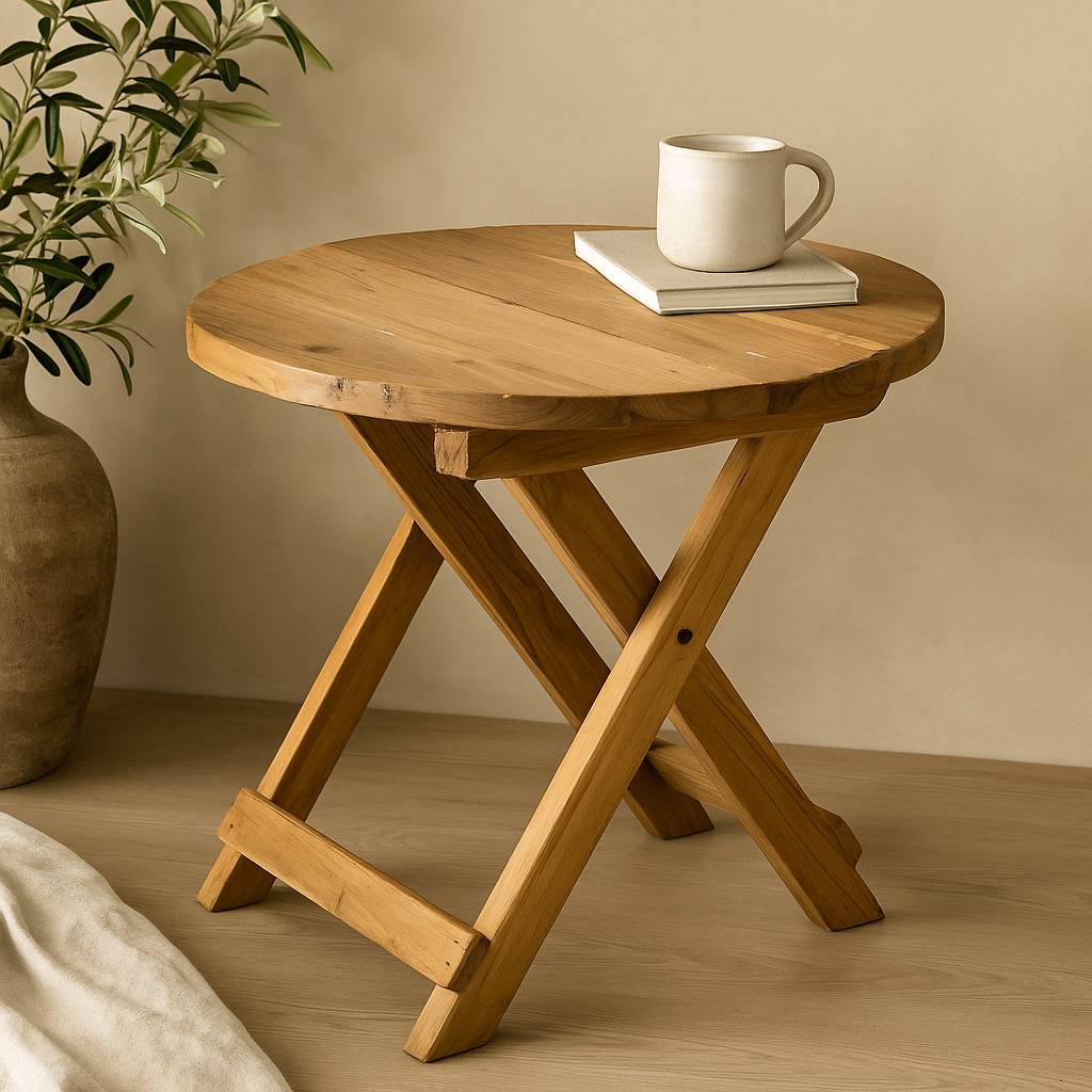 Rundt foldbart sofabord 50cm genbrugstræ