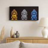 Buddha canvas väggkonst tre huvuden svart