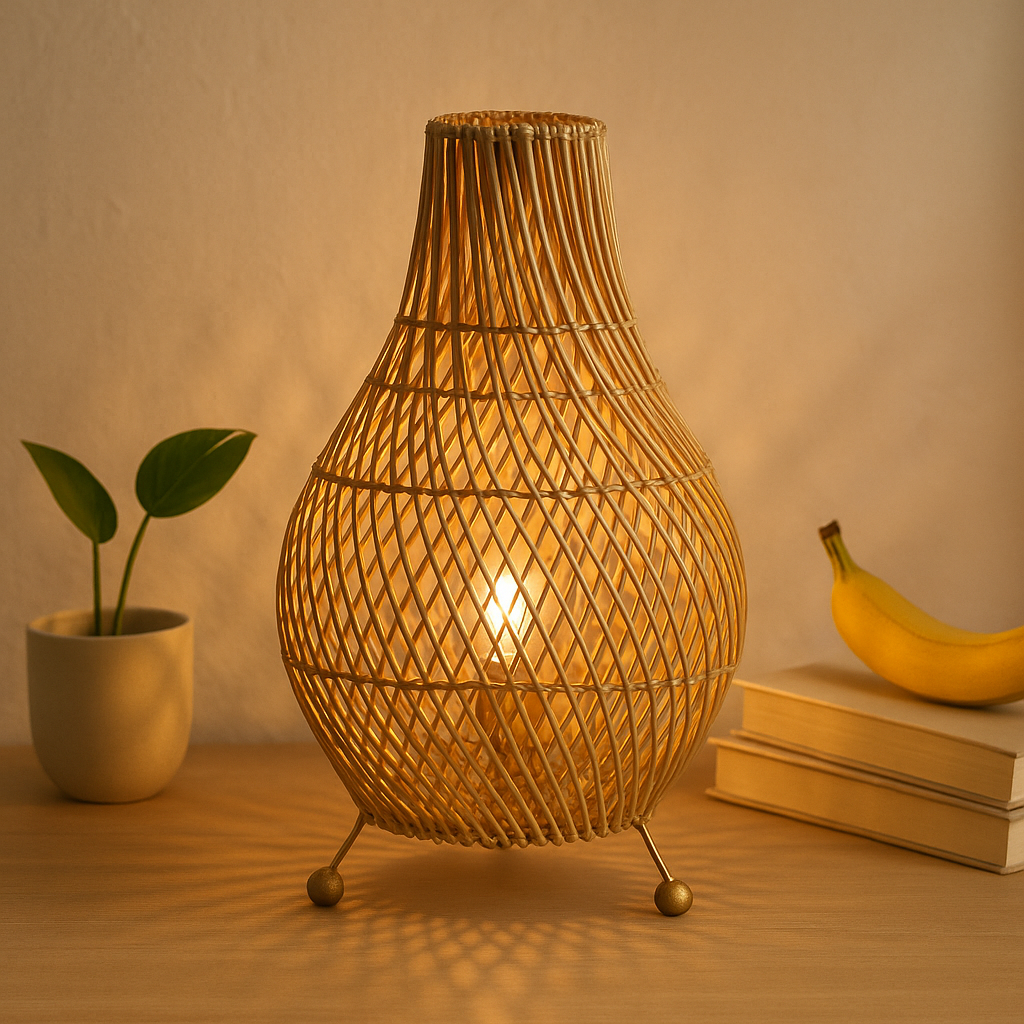 Lámpara de mesa de ratán natural con bombilla incluida