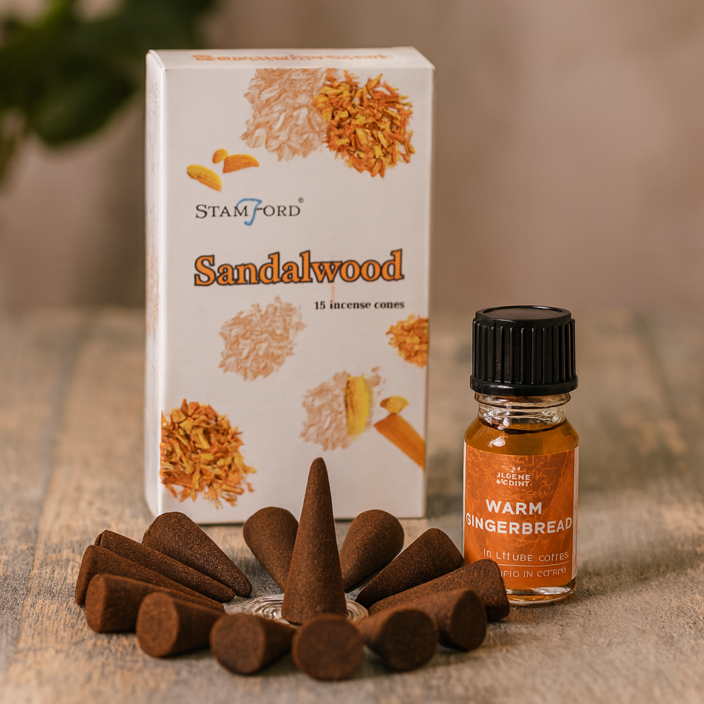 Sandelhout wierook kegels 15 stuks met houder