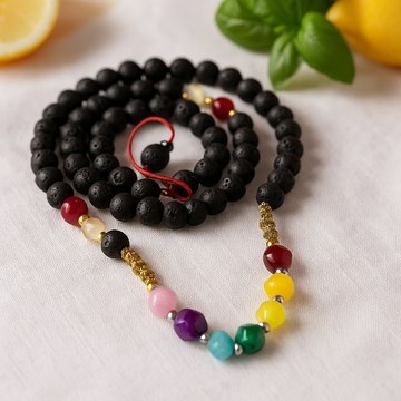 Lava Stone Chakra Gemstone Mala Necklace