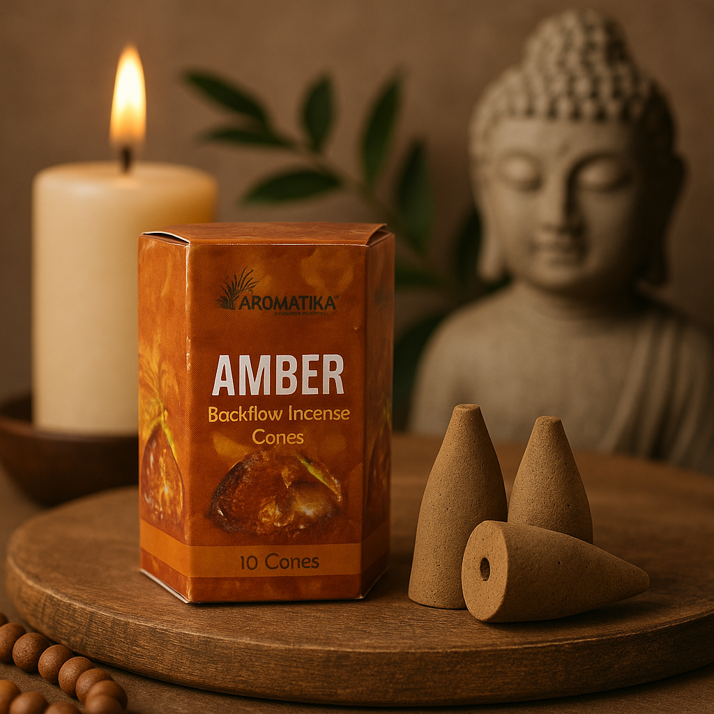 Amber Backflow Incense Cones, 10 Pack Aromatika