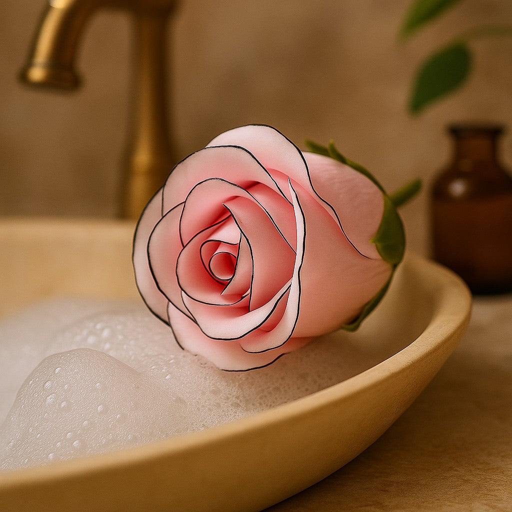 Soap Flowers Rose Pink Black Rim 10 Pack