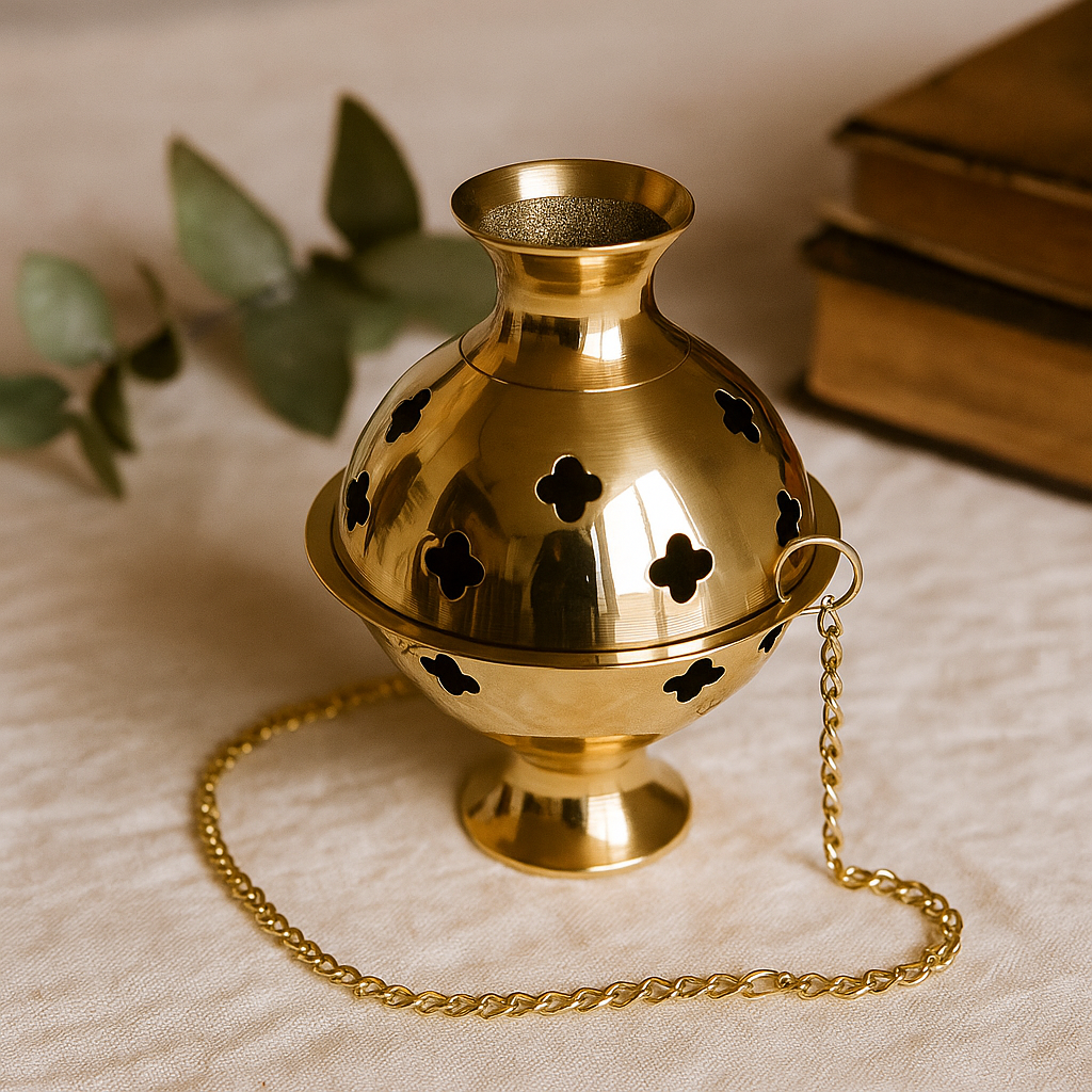Brass Hanging Incense Burner for Charcoal and Cones