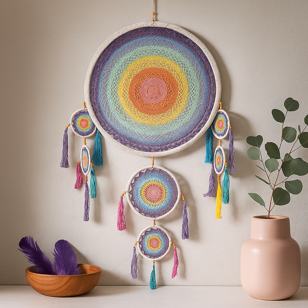 Apanhador de Sonhos Grande 55cm Arco-íris Pastel