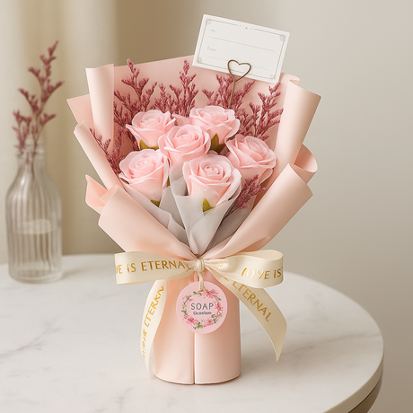 Large Pink Roses Bouquet – Love is Eternal – Gift Card, Soaps