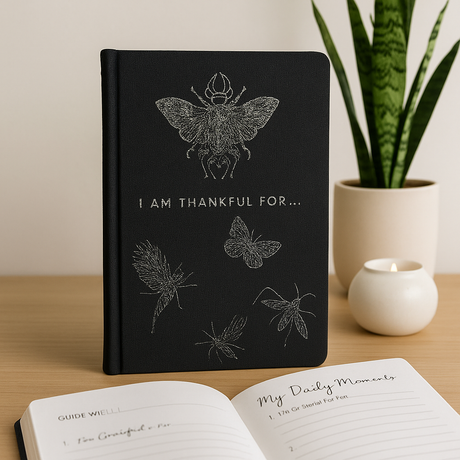 Black Gratitude Journal with Silver Lining – 120 pages – I am Thankful For