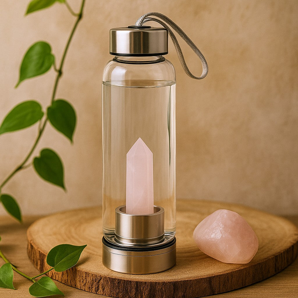 Kristallwasserflasche Rosenquarz