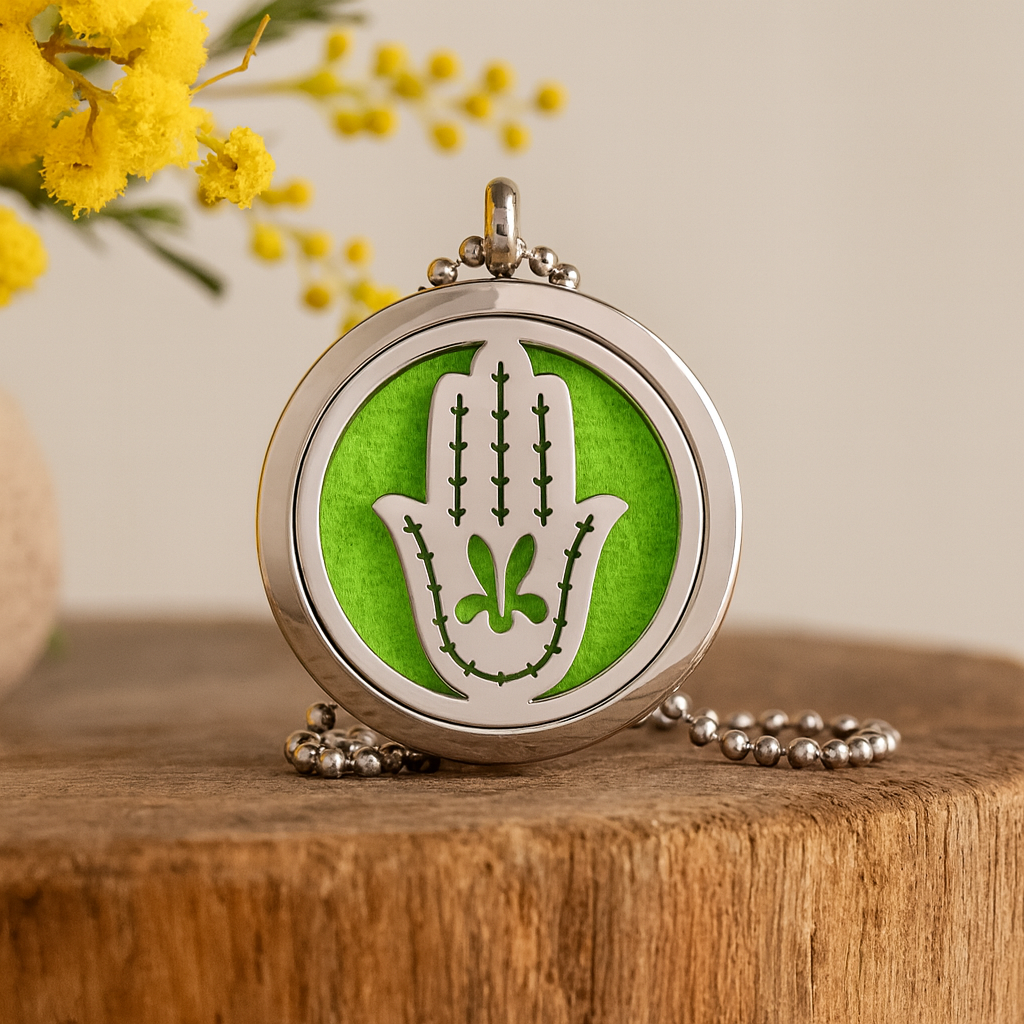 Aromatherapie-Halskette – Hand der Fatima – Öldiffusor 30 mm