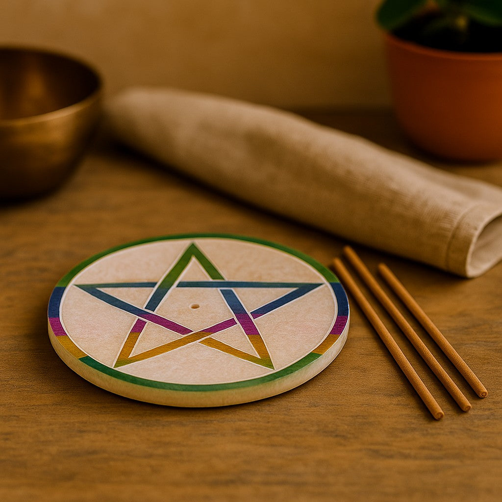 Soapstone Disc Incense Holder 8cm - Pentagon