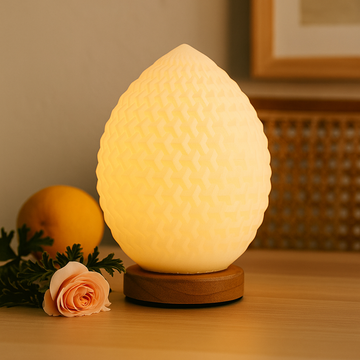 Lampe de chevet USB en forme de goutte, dimmable 3 niveaux, base en bois