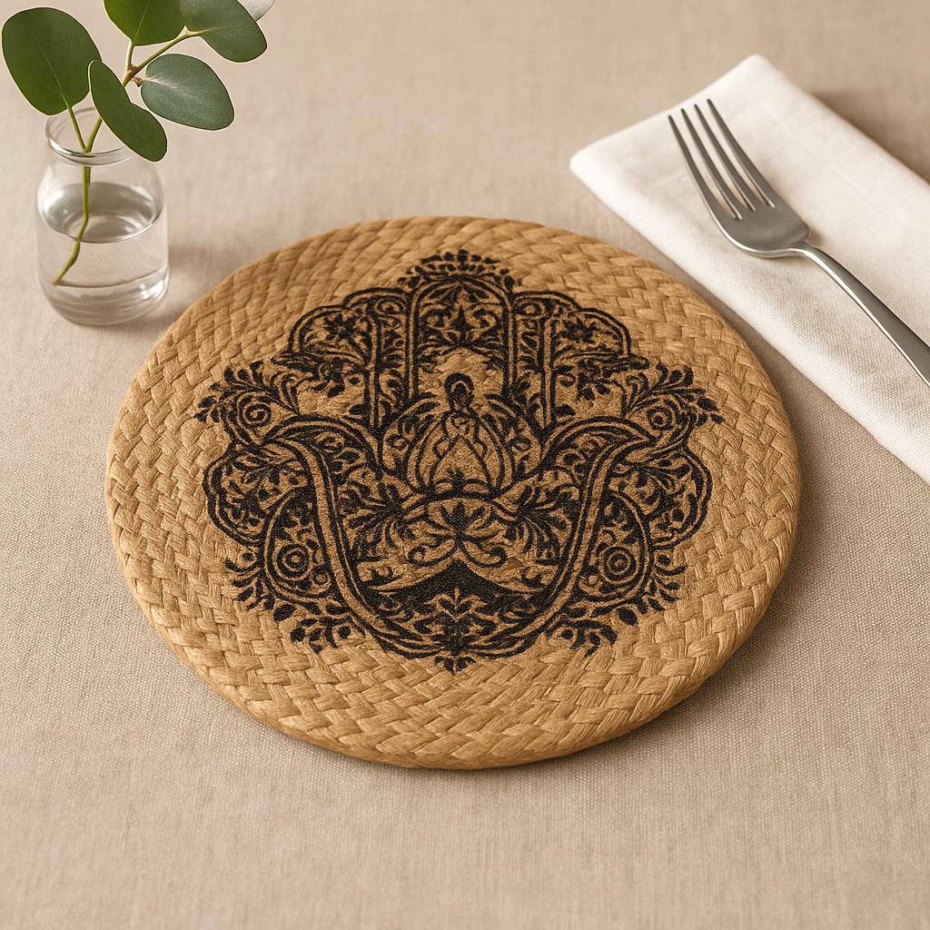 30cm Jute Placemat With Hamsa Print - SHAMTAM.COM