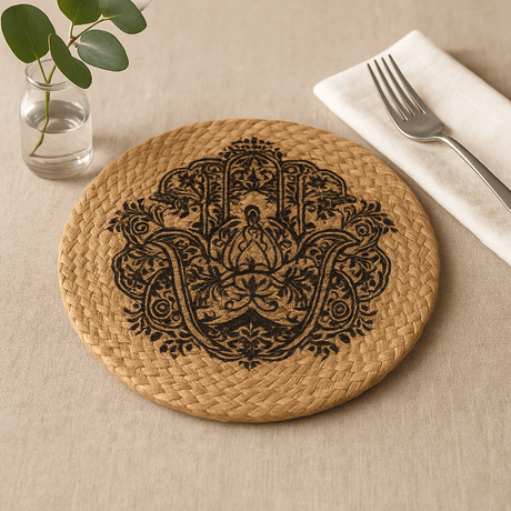 30cm Jute Placemat With Hamsa Print - SHAMTAM.COM
